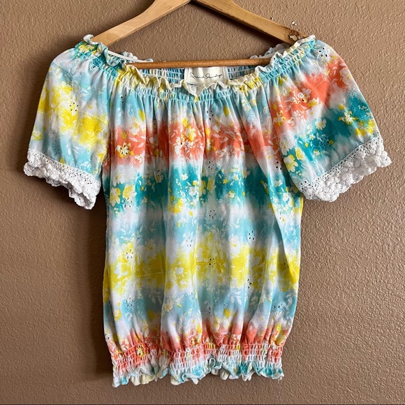 French Laundry Tie-Dye Lace Trim Top Size Small - Picture 2 of 8